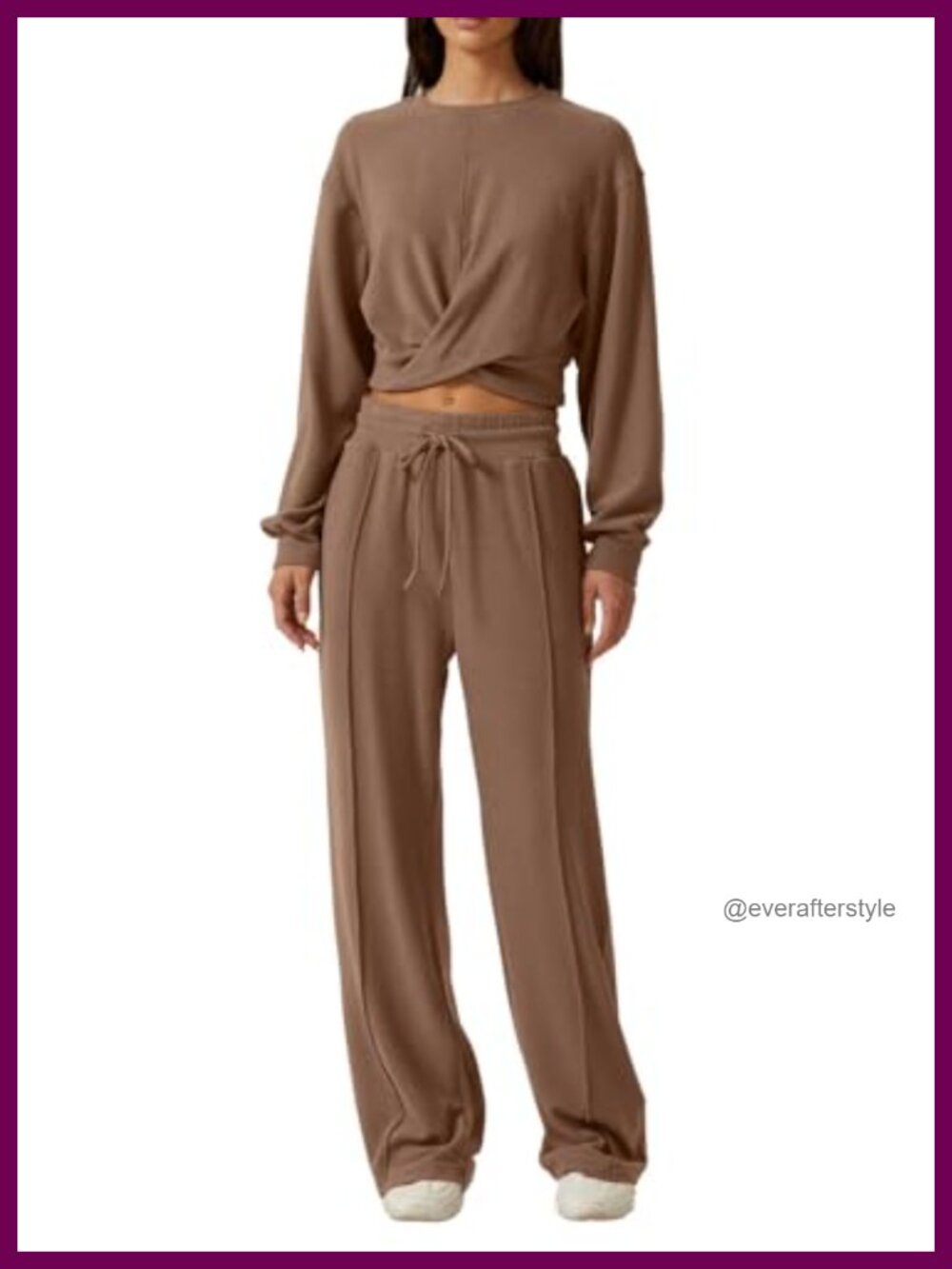 QINSEN Women 2 Piece Sweatsuit Twist Front Crop Wide Leg Lounge Set